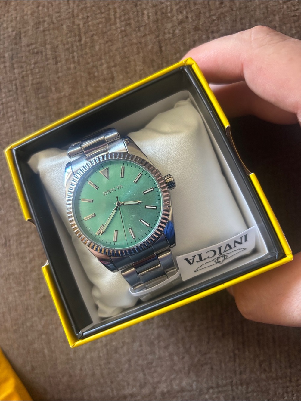 Invicta Men's Silver Watch with Mint Green Dial